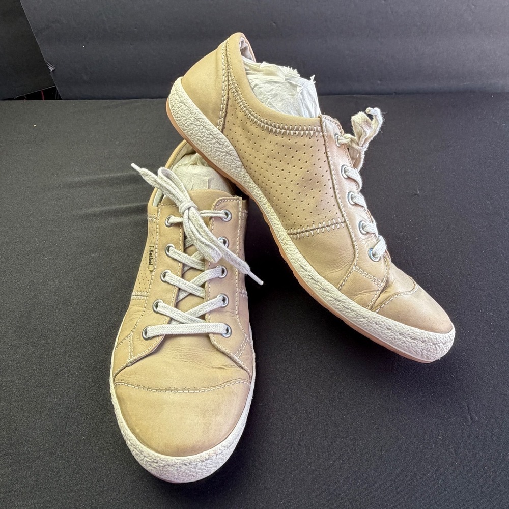 Josef Seibel Caspian Tan Leather Sneakers 39 Perforated Comfort Walking Shoes 8